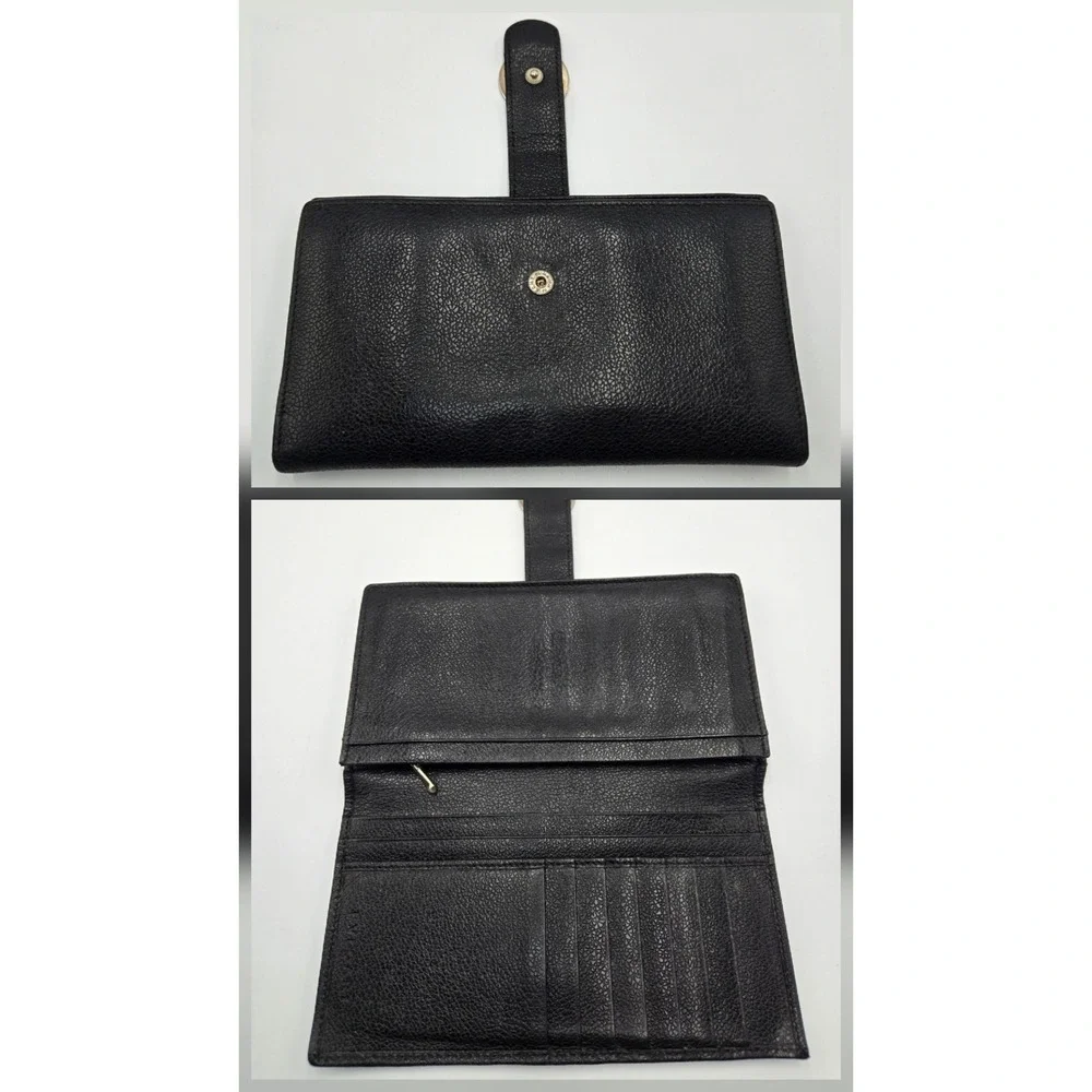Bvlgari Black Pebbled Leather Long Continental Wallet Red Interior Logo Ring